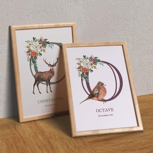 Personalized deer birth poster, baby name, birth gift