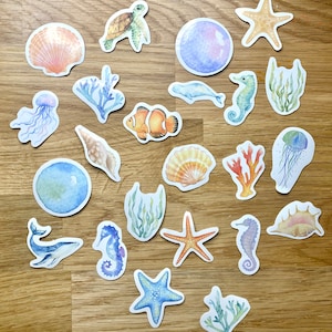 Lot de 20 autocollants sur le thème de l'océan et de la mer - Pack of 20 ocean and sea-themed stickers