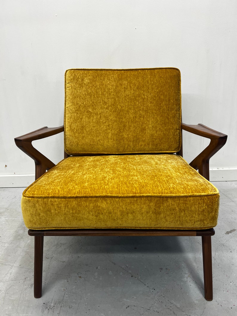 Exquisite Handmade Solid Walnut Z Chair in Mustard image 7