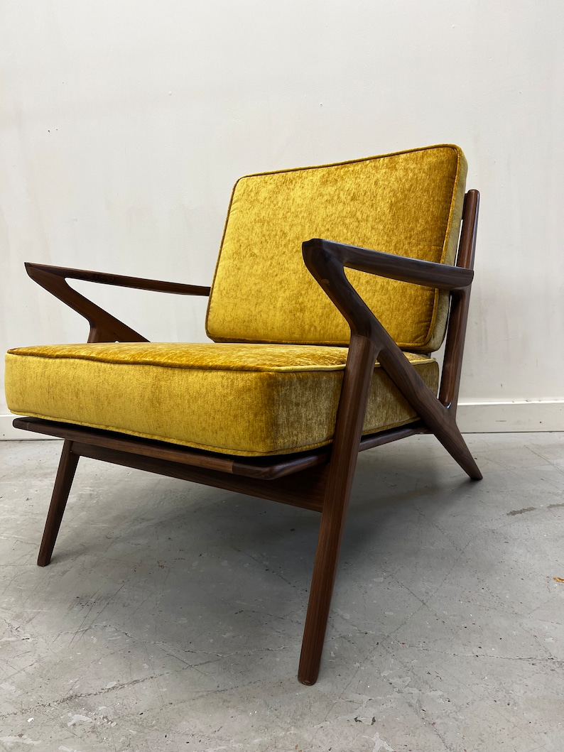 Exquisite Handmade Solid Walnut Z Chair in Mustard image 5