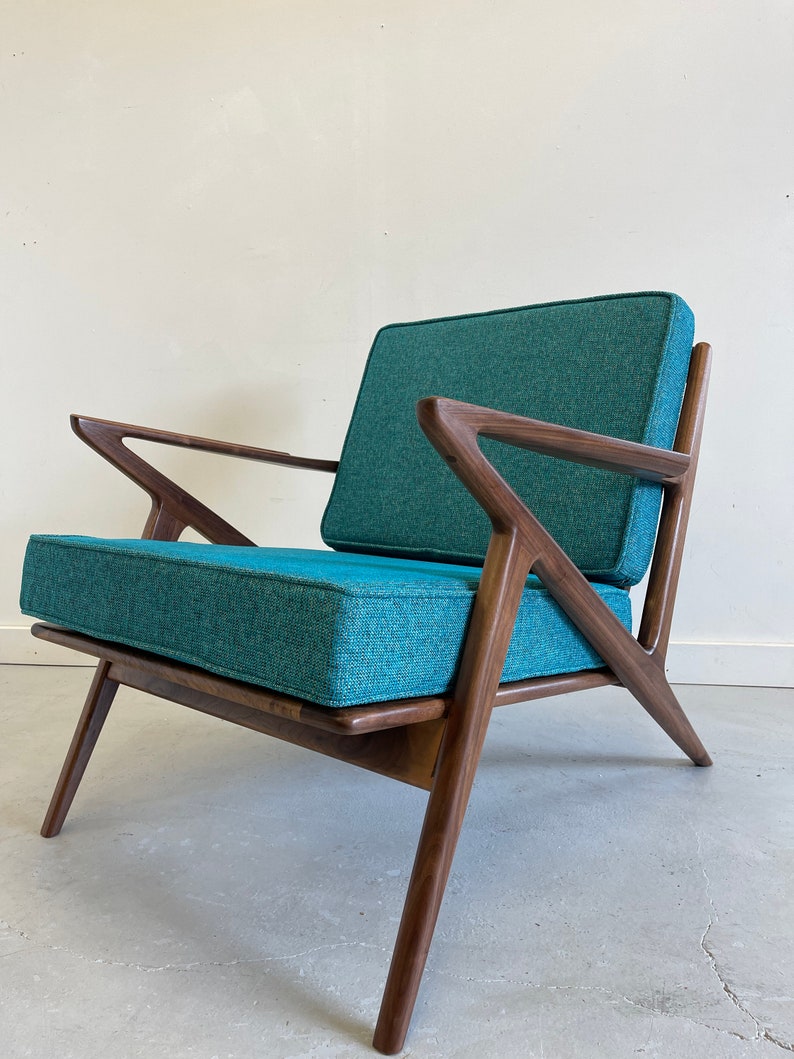 Stunning Handmade Walnut Z Chair in Ocean Blue image 7