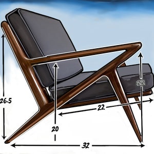 Solid Handmade Walnut Z chair with Ottoman in Electric Orange image 9