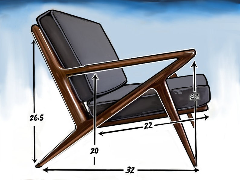 Solid Handmade Walnut Z chair with Ottoman in Electric Orange image 9