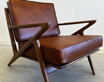 Amazing Handmade Solid Walnut Z chair in Hand-Finished Full Grain Leather