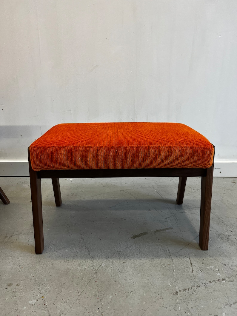 Solid Handmade Walnut Z chair with Ottoman in Electric Orange image 8