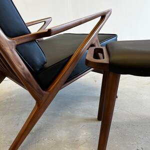 Handmade Solid Walnut Z chair & Ottoman in Natural Leather