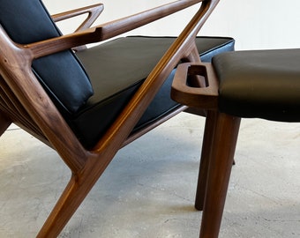 Handmade Solid Walnut Z chair & Ottoman in Natural Leather