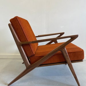 Elegant Handmade Walnut Z chair in Burnt Orange
