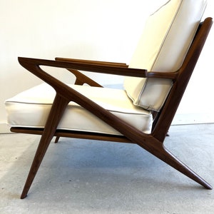 Gorgeous Handmade Walnut Z chair with Ottoman in White Full Grain Leather image 7