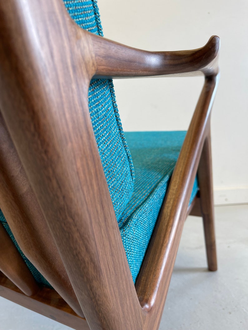 Stunning Handmade Walnut Z Chair in Ocean Blue image 6