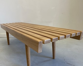 Gorgeous MCM Solid Oak Slat Bench