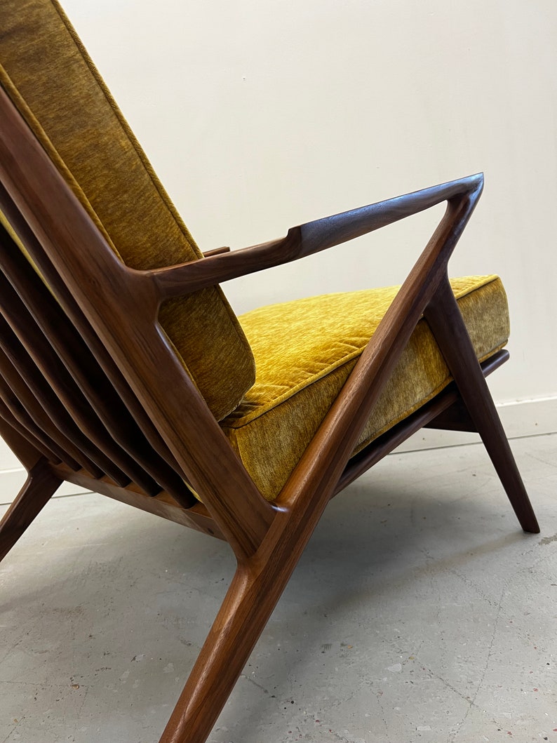 Exquisite Handmade Solid Walnut Z Chair in Mustard image 4