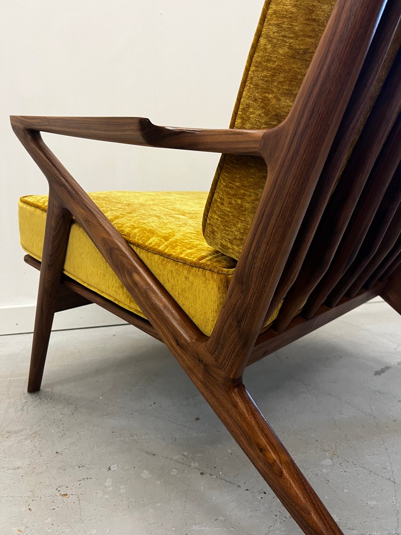 Exquisite Handmade Solid Walnut Z Chair in Mustard image 8