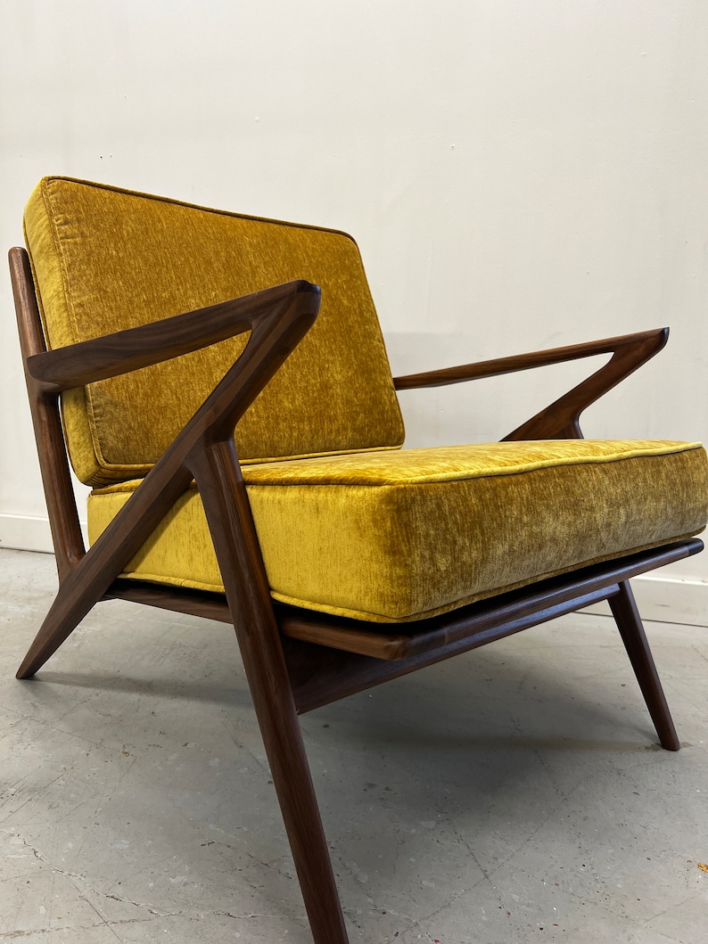 Exquisite Handmade Solid Walnut Z Chair in Mustard image 3