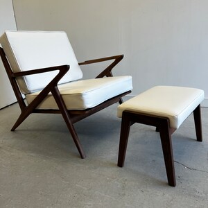 Gorgeous Handmade Walnut Z chair with Ottoman in White Full Grain Leather image 5