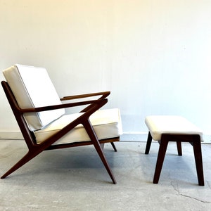 Gorgeous Handmade Walnut Z chair with Ottoman in White Full Grain Leather image 2