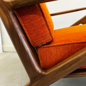 Solid Handmade Walnut Z chair with Ottoman in Electric Orange image 5
