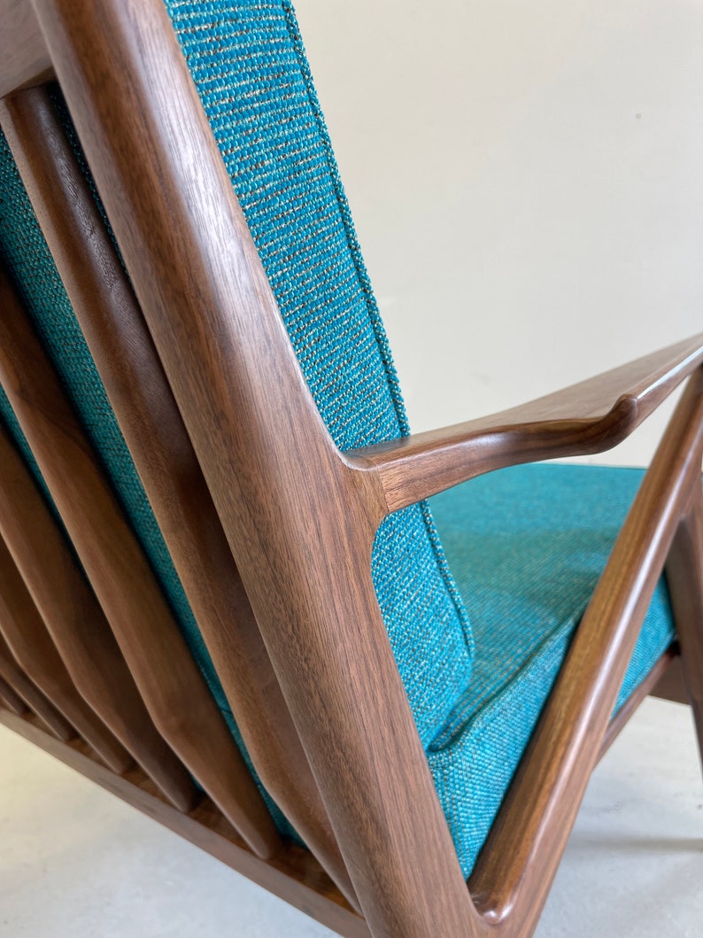 Stunning Handmade Walnut Z Chair in Ocean Blue image 5