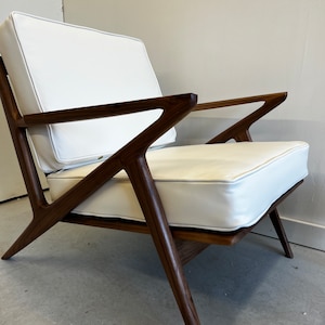 Gorgeous Handmade Walnut Z chair with Ottoman in White Full Grain Leather image 9
