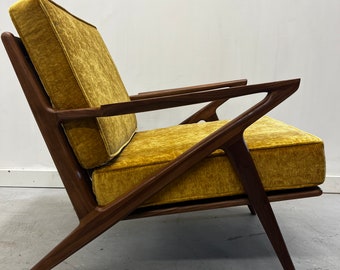 Exquisite Handmade Solid Walnut Z Chair in Mustard