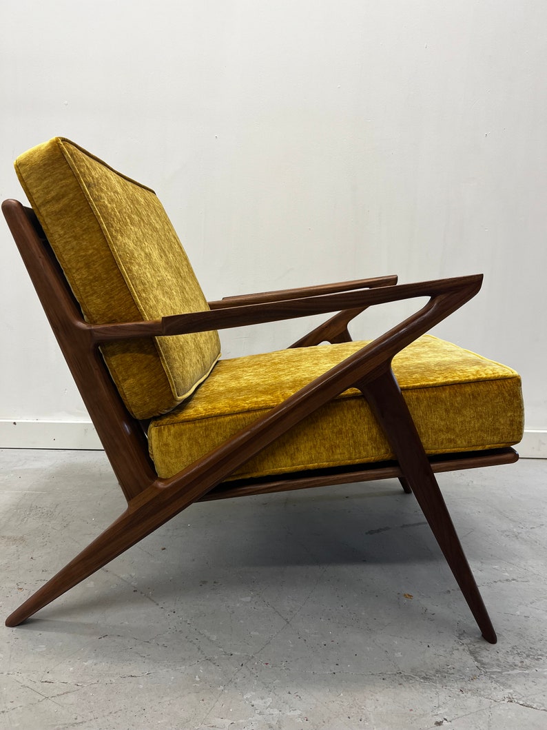 Exquisite Handmade Solid Walnut Z Chair in Mustard image 1
