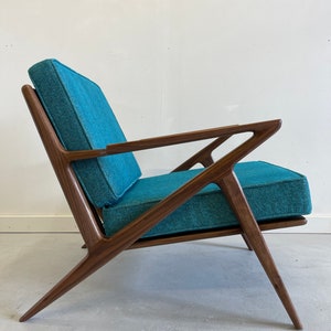 Stunning Handmade Walnut Z Chair in Ocean Blue