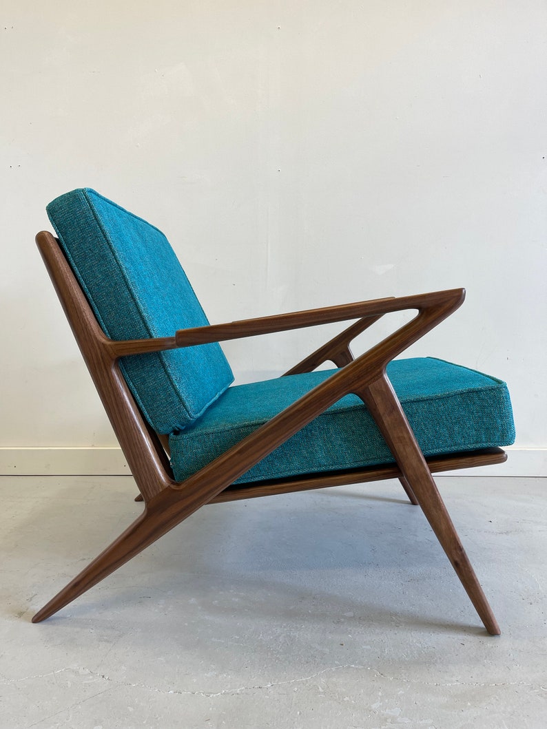 Stunning Handmade Walnut Z Chair in Ocean Blue image 1