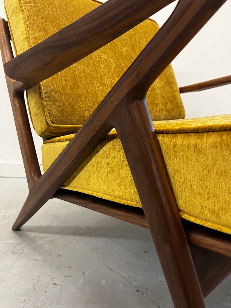 Exquisite Handmade Solid Walnut Z Chair in Mustard image 6