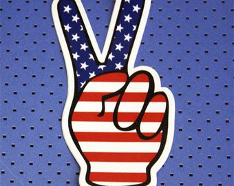 Peace hand sign American Flag Bumper Sticker