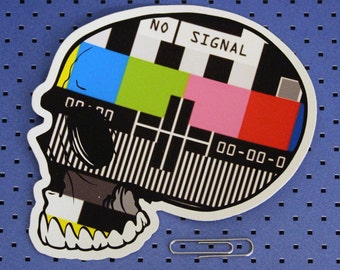 No Signal - TV Screen Skull Bumper Sticker