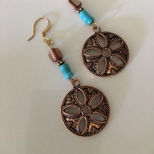 Brass starfish earrings with turquoise and abalone  shell beads
