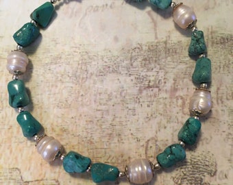 Turquoise and freshwater pearl bracelet