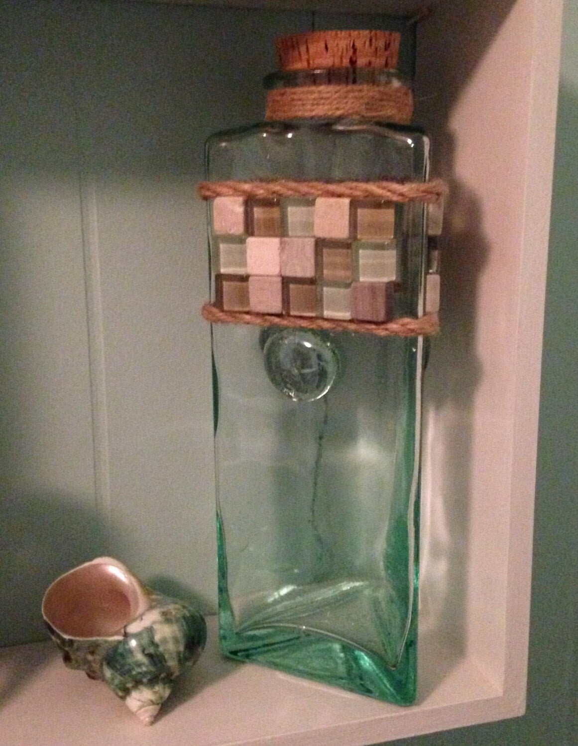 Green Tinted Triangular Glass Container - Etsy