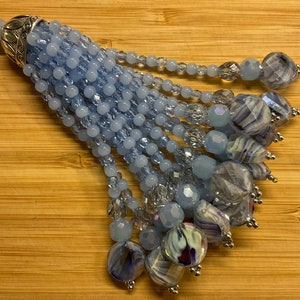 Iridescent Blue Beaded Tassel