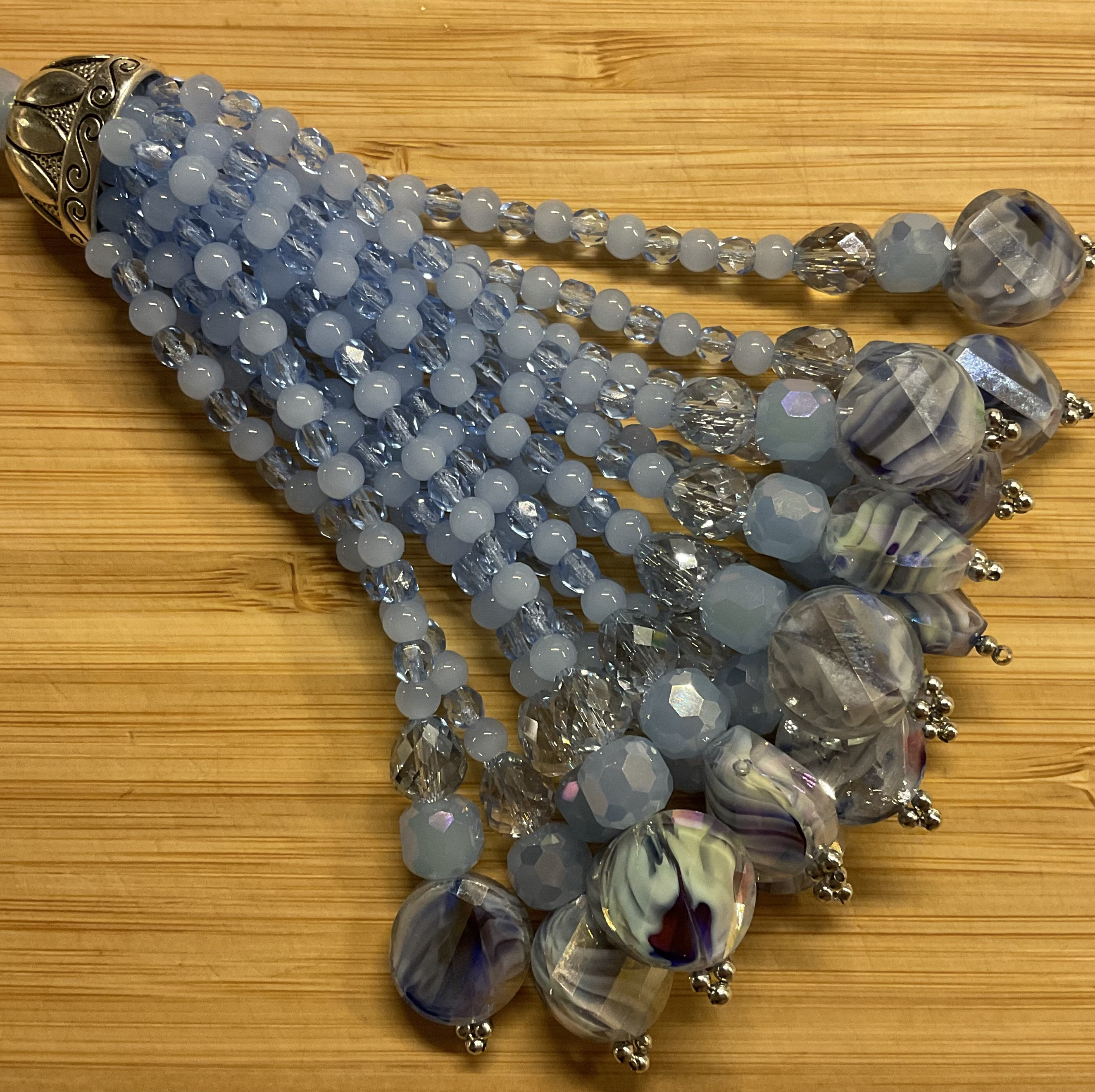 Iridescent Blue Beaded Tassel