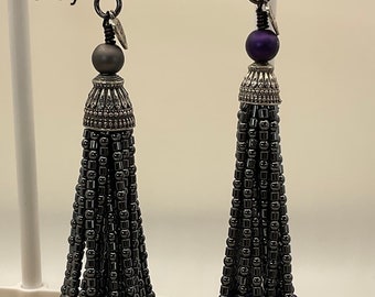 Hematite & Glass Beaded Tassels (2)