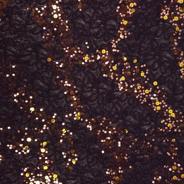 56" Wide 2 Way Stretch Black and Orange Sequin Lace Halloween Exotic Fabric Sold By the Yard - Free Shipping