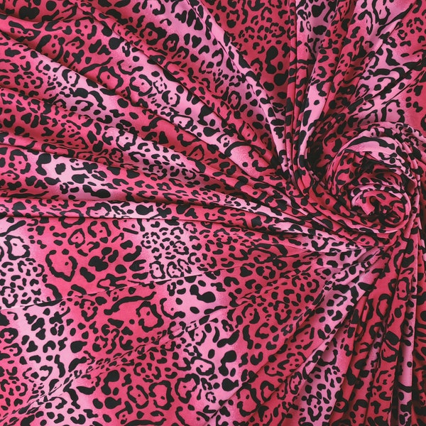Black Pink Leopard Animal Print Poly Spandex Fabric 58" Width 4 way stretch Sold by the yard Free Shipping