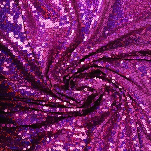 60" Wide Magenta Sequined holo sequins No stretch Fabric sold by the yard