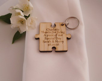 wooden place setting, wedding favour, wedding gift, name setting, name card, party favours, jigsaw piece keyring, unusual wedding favours