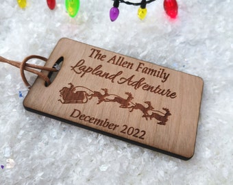 Wooden Lapland luggage tag, personalised luggage tag, Lapland reveal,