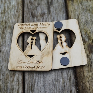 Save the Date Magnet aus Holz, gleichgeschlechtliche Paare save the date Magnete, Save the Date, Hochzeitseinladung, Hochzeitseinladungen rustikal, lgbt
