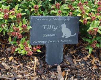 personalised  memorial plaque, grave stone, grave marker, memorial gift, in loving memory, sitting cat image