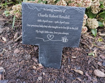 personalised  memorial plaque, grave stone, grave marker, memorial gift, in loving memory, bee image