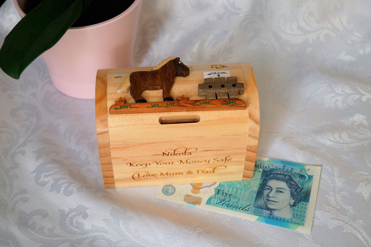 Childrens wooden money box personalised money box animal | Etsy