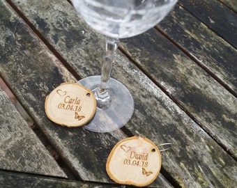 Wine glass charms personalised with your choice of wording and or image, place setting, wine glass charm, wedding favour, glass charm, gift