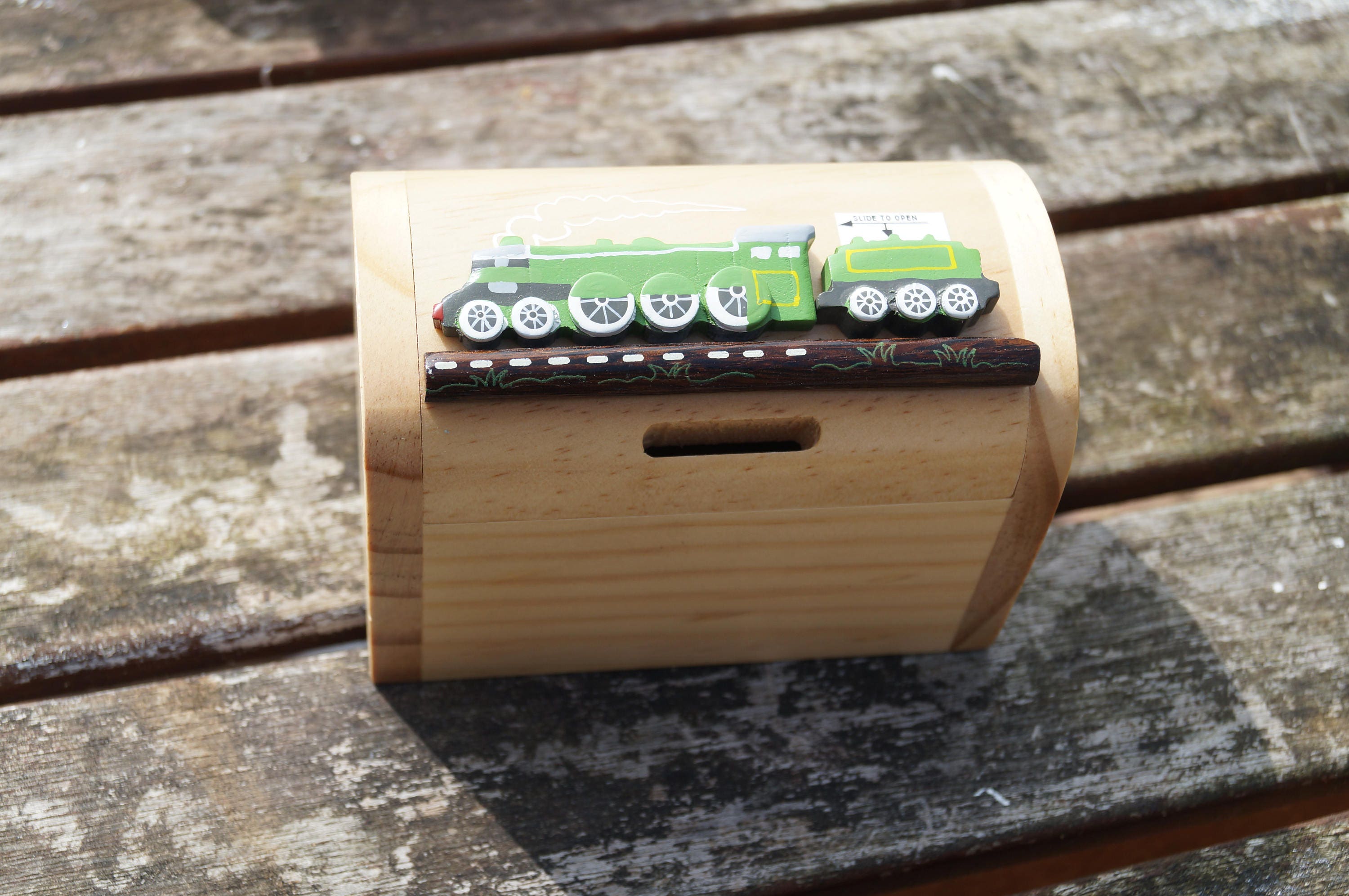 Childrens wooden money box personalised money box train Etsy