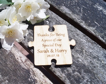 wedding favour, wedding gift, name setting gift, party favours, jigsaw piece keyring, unusual wedding favours, bridal party gift,