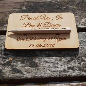 Wooden Save The Date cards, save the date, wooden wedding stationery, bespoke wedding, pencil us in, wedding invitations, wooden invitation image 6