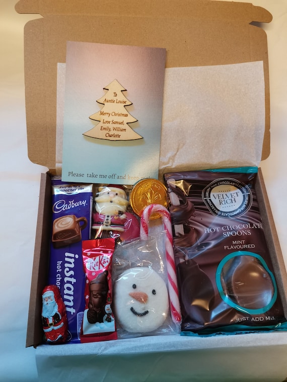 Coffret cadeau chocolat chaud, Câlin dans une boîte, penser à vous idées  cadeaux, cadeaux boîte aux lettres, cadeaux boîte aux lettres, idées cadeau  cadeau de Noël, cadeau secret du père Noël 